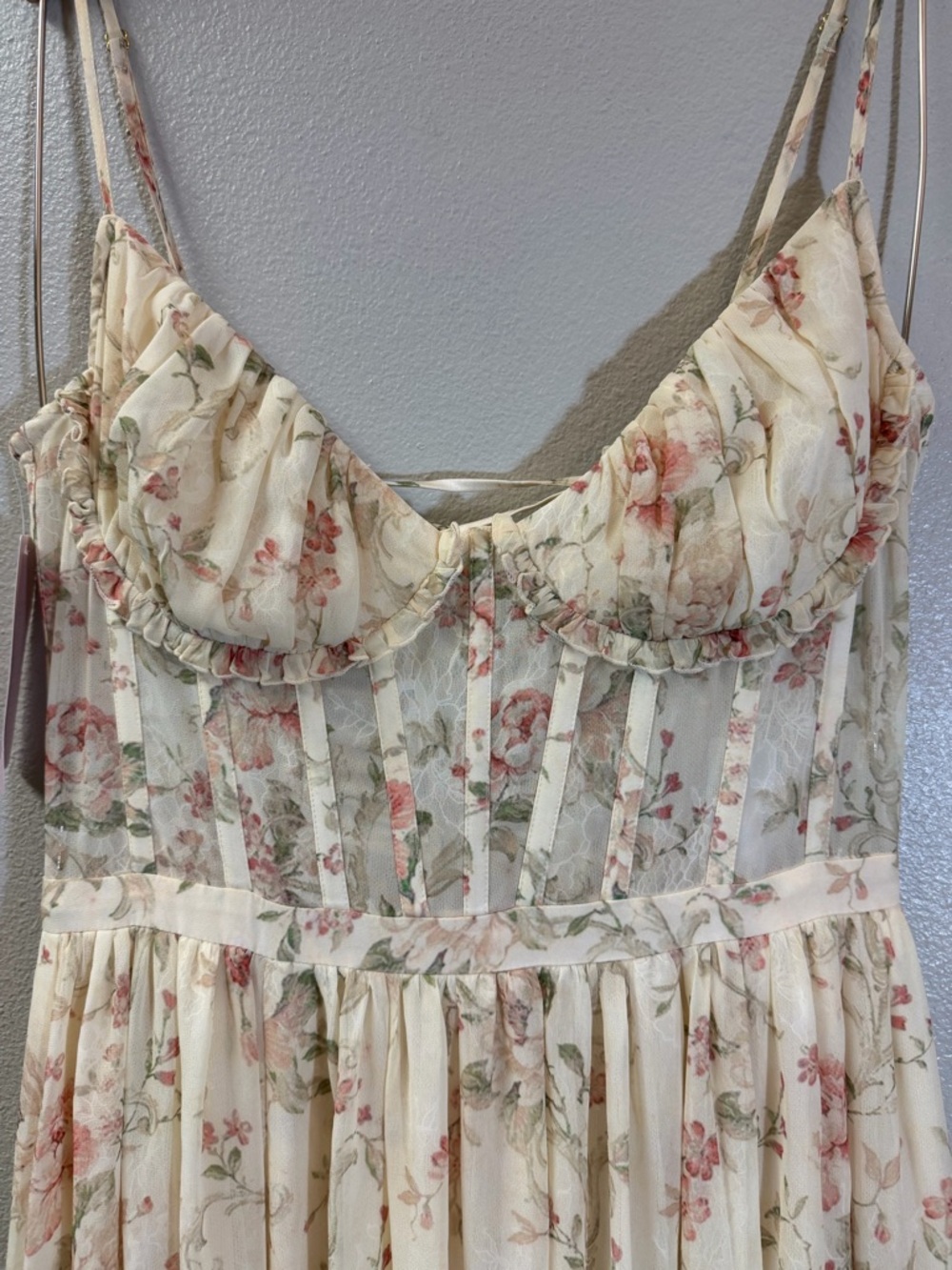V. Chapman Floral Corset Maxi Dress Lace Up Back Ruffle Hem Size 8 NWT - Picture 9 of 17